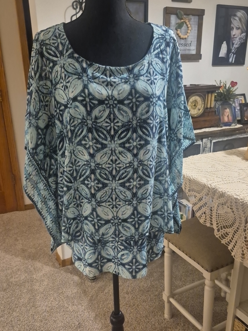 Kim Rogers Teal and Navy Patterned Tunic